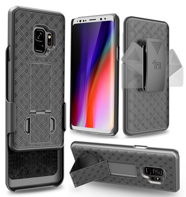 Nakedcellphone Case with Stand and Belt Clip Holster for Samsung Galaxy S9 - Black