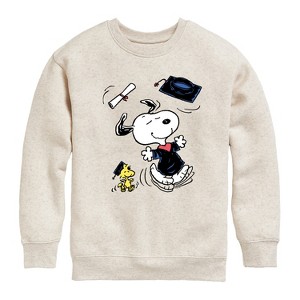 Boys' - Peanuts - Snoopy & Woodstock Graduate Celebration Graphic Long Sleeve Fleece Sweatshirt - 1 of 4