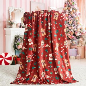 Lomsoe Christmas Throw Blanket, Cute Christmas Hat Dog Flannel Holiday Blankets Red Christmas Blanket Gifts, Home Decor Blanket. - 1 of 4
