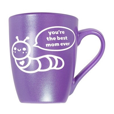 Elanze Designs Mother's Day Appreciation Coffee Cup Mug 10 Ounce Ceramic With Shimmery Metallic Finish Best Mom Ever Caterpillar Passion Purple