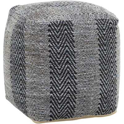Trullo Black and Gray Zigzag Hand Woven PET Yarn Pouf Ottoman
