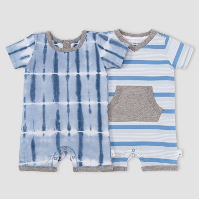 Image of Burt's Bees Baby® Boys' 2pk Farm Tie-Dye Romper Set - Light Blue 12M