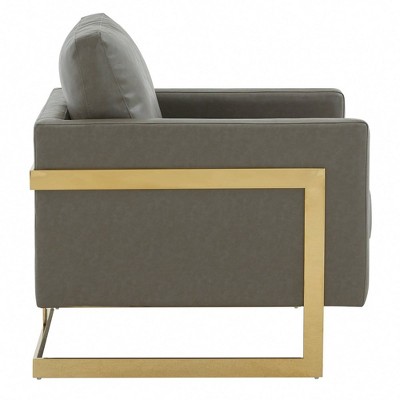 Elegant Gray Leather and Gold Metal Accent Armchair