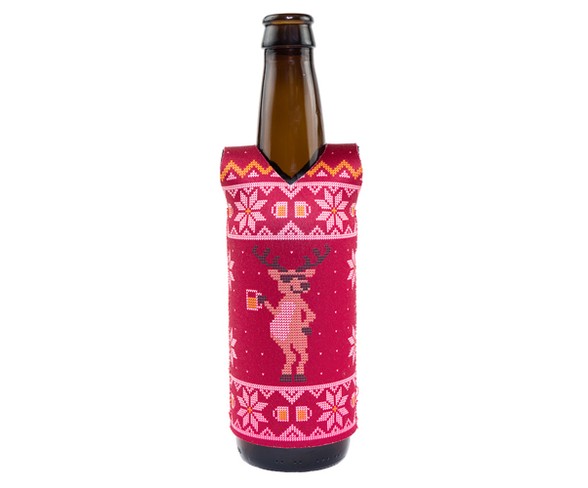 30 Watt Ugly Sweater Vest Red with Reindeer Holiday Bottle Coozie