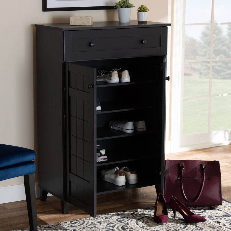 Shelf Wood Shoe Storage Cabinet with Drawer Glidden Finished Black - Baxton Studio, 5 of 12