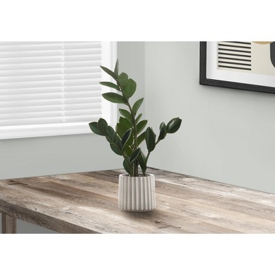 Monarch Specialties Artificial Plant 20 inch Tall Zz Indoor Faux Fake Table Greenery Potted Real Touch Decorative Green Leaves Grey Cement Pot