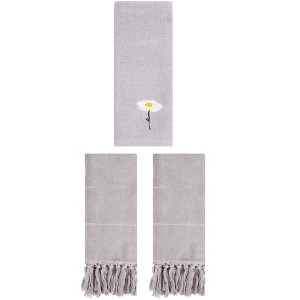 REGALWOVEN 3 Packs Cotton Soft Absorbent Floral Pattern and Solid Hand Towel Set - 1 of 4