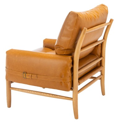 Oslo 32" Caramel Faux Leather & Natural Wood Mid-Century Accent Chair