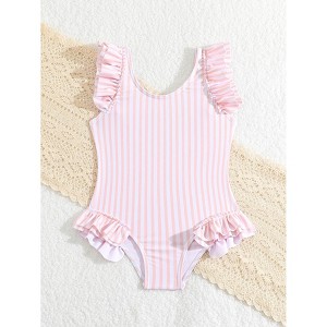 Toddler Baby Girl Swimsuit Ruffled Stripe Sleeveless Swimwear One-Piece Girl Bathing Suits Infant Cute Beach Wear - 1 of 4