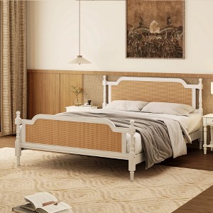 Whisen Queen Size Traditional Style Rattan Bed Frame with Headboard and Footboard - 1 of 4