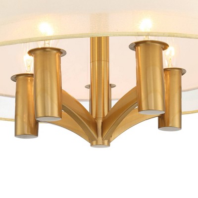 Warm Brass and White Drum Shade Semi Flush Mount Ceiling Light
