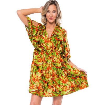 LA LEELA Women's Beachwear Summer Swim Beach Dress Cover Ups for Swimwear Women Plus Size Fall Swimsuit Coverups for Women 2X-3X Green, Abstract