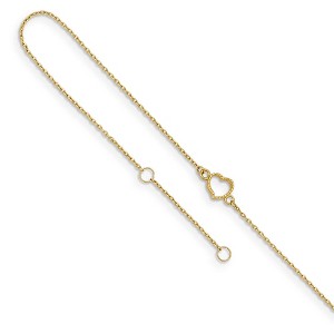 Black Bow Jewelry 14k Yellow Gold 7mm Open Heart And 0.6mm Cable Chain Anklet, 9-10 Inch - 1 of 4