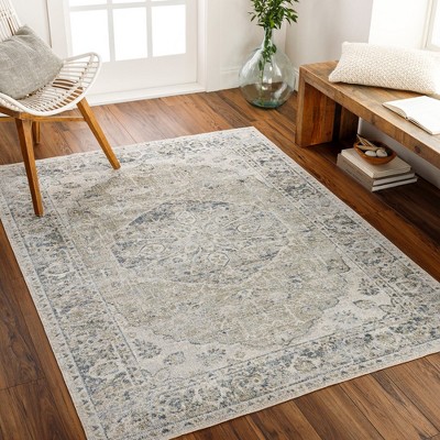 Light Sage Wool and Fur Washable Rectangular Runner Rug