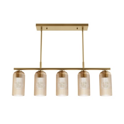 Hunter Fans 4.7" Beverly Glen Ceiling Light Luxe Gold Finish - 5 Bulb Linear Chandelier for Kitchen Island