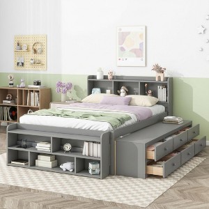 Luxystar Full Bed with Bookcase Headboard, 6 Storage Drawers and Bed End Storage Case - 1 of 4