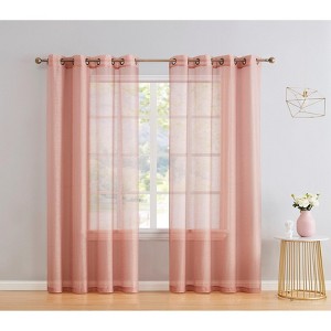 HLC.ME Semi Sheer Voile Light Filtering Transparent Window Curtain Grommet Panels - Set of 2 - 1 of 4