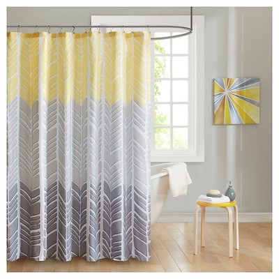 Amanda Herringbone Shower Curtain Yellow/Gray