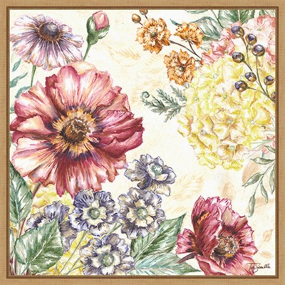 Wildflower Medley I Floral Canvas Art with Maple Frame