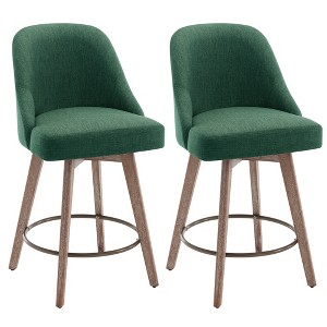 Bekrvio 26" Counter Height Swivel Bar Stools Set of 1/2/3/4–Mid-Century Barstools with Backs, Linen Upholstered & Wood Legs, for Kitchen Island - 1 of 4