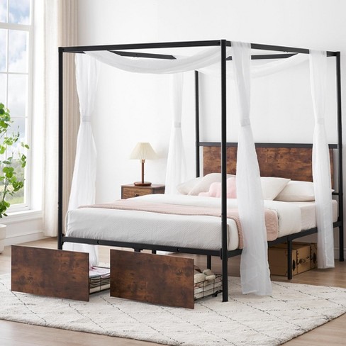 Queen Size Canopy Bed Frame With 2 Storage Drawers Target