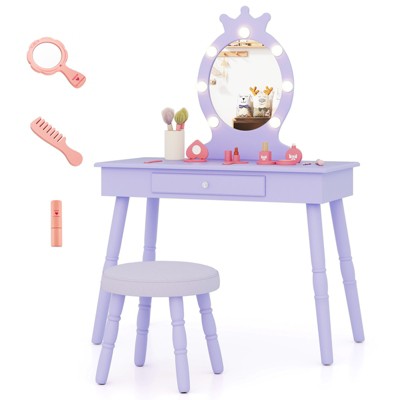 Infans Kids Vanity Set Princess Vanity Table & Chair Set with Lighted Mirror