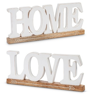 Lone Elm Studios Set of 2 White Mango Wood "Home" and "Love" Signs