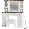 Makeup Vanity and Stool, Vanity Desk with Lights in 3 Colors, White Vanity Table with Charging Station, 6 Drawers and Cabinets - 2 of 4