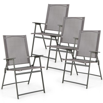 Tangkula 4PCS Patio Portable Metal Folding Chairs Dining Chair Set Poolside Garden