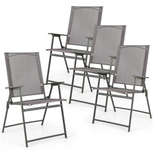 Tangkula 4PCS Patio Portable Metal Folding Chairs Dining Chair Set Poolside Garden - 1 of 4