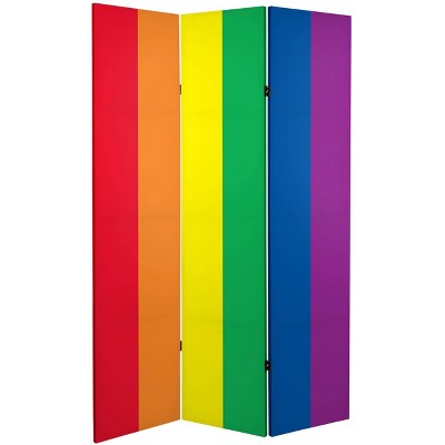 6" Double Sided Rainbow Canvas Room Divider Red/Orange/Blue - Oriental Furniture