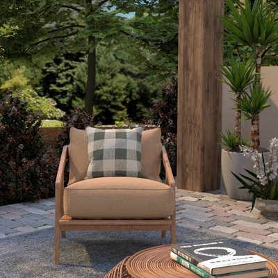 22" x 22" Gray and White Plaid Poly Filled Square Throw Pillow