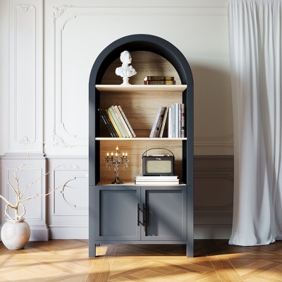 66.7"Tall Arched Bookshelf,Modern Bookcase with 3-Tier Storage Shelf & Cabinet,Corner Book Shelf for Space-Saving Living Room