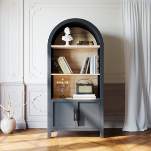 66.7"Tall Arched Bookshelf,Modern Bookcase with 3-Tier Storage Shelf & Cabinet,Corner Book Shelf for Space-Saving Living Room - 1 of 4