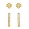 Adornia 14k Gold Plated CZ Huggie and Clover Stud Set - 3 of 4