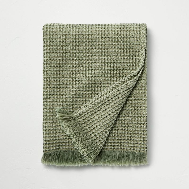 Waffle Knit Throw Blanket Washed Green - Hearth &#38; Hand&#8482; with Magnolia, 1 of 5