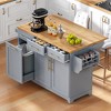 Whisen 59.3" Kitchen Island, 2 Pull-Out Organizers, Drop Leaf, Trash Storage & Spice Racks - 3 of 4