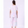 cheibear Women's Pajama Set Tie Dye Short Sleeve Capri Pants Lounge Sets with Pockets - 4 of 4