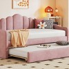 Twin Size Upholstered Daybed with Trundle & USB Charging Ports, Velvet Sofa Bed with Storage Pockets-Baofuwish - 3 of 4