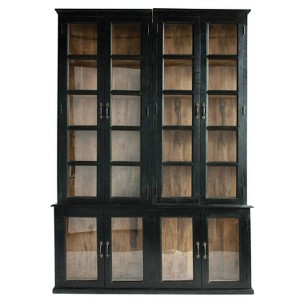 Storied Home Mango Wood 87" Tall Decorate Storage Cabinet Black: Glass Front, 6 Shelves, 8 Doors - 1 of 4