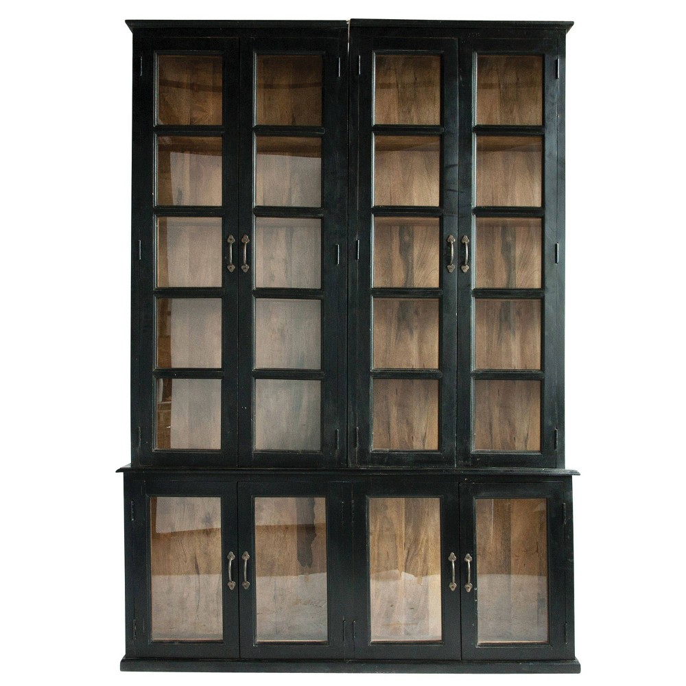 Photos - Wardrobe Storied Home Mango Wood 87" Tall Decorate Storage Cabinet Black: Glass Front, 6 Shelves, 8 Doors