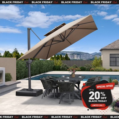 PURPLE LEAF Patio Umbrella with Base Outdoor Rectangle Large Cantilever Umbrella Heavy Duty Outdoor Market Umbrella for Garden Deck Backyard Pool