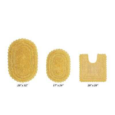 Lilly Crochet Collection 100% Cotton Tufted Reversible 3-Piece Bath Rug Set – Super Absorbent, Machine Washable Bathroom Mats with Crochet Pattern