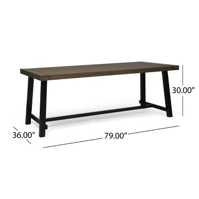 Carlisle 79" Rectangle Acacia and Iron Outdoor Dining Table