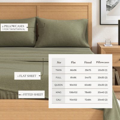 Heathered Olive Queen Size Cotton Blend Flannel Sheet Set
