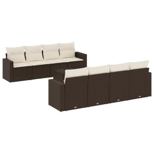 vidaXL Patio Sofa Set with Cushions Outdoor Furniture 9 Piece Poly Rattan - Brown and Cream - 1 of 4