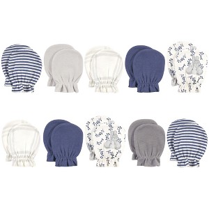 Touched by Nature Baby Boy Organic Cotton Scratch Mitten 10pk, Blue Elephant, One Size - 1 of 4