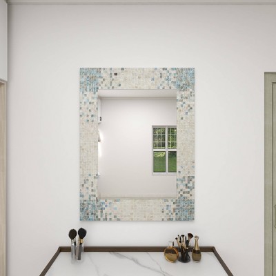 Coastal Cream Rectangular Wall Mirror with Blue Mosaic Corners