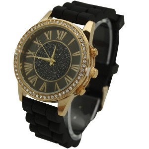 OLIVIA PRATT RHINESTONE BEZEL SILICONE STRAP WATCH - 1 of 4