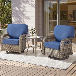 Buenhomino 6PCS Outdoor Furniture Set with 5" Thick Cushion, Outdoor Sofa Couch Set with Swivel Chairs and Ottoman, Brown Wicker Patio Furniture Set - 1 of 4